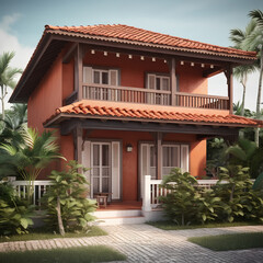 Traditional architecture in Caribbean style. Private villa at the beach.