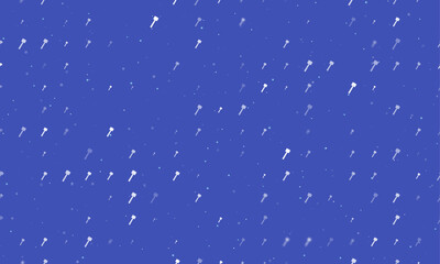 Seamless background pattern of evenly spaced white mallet symbols of different sizes and opacity. Vector illustration on indigo background with stars