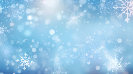 Fototapeta na wymiar light blue gradient background with white snowflakes, Festive Christmas background banner