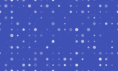 Seamless background pattern of evenly spaced white milling disc symbols of different sizes and opacity. Vector illustration on indigo background with stars