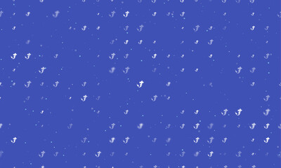 Seamless background pattern of evenly spaced white mermaid symbols of different sizes and opacity. Vector illustration on indigo background with stars