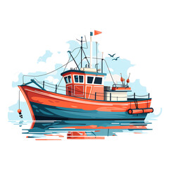 fishing boat flat illustration
