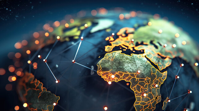 Global communication and networking concept with globe connected with lines and dots