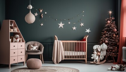 Photo of a Cozy Nursery for a Little One's First Christmas - obrazy, fototapety, plakaty