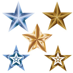 Obraz premium Collection of golden stars. 3D golden stars. Golden star isolated on white background with clipping path. vector art and illustration. 