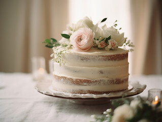 Obraz na płótnie Canvas Beautiful wedding cake decorated with flowers. 