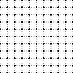 Square seamless background pattern from black circles are different sizes and opacity. The pattern is evenly filled. Vector illustration on white background