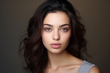 Naklejka premium Beautiful young brunette woman studio portrait. AI generative
