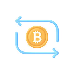 3D Money exchange icon. Concept of currency exchange or cash back. Money conversion. Bitcoin icon.