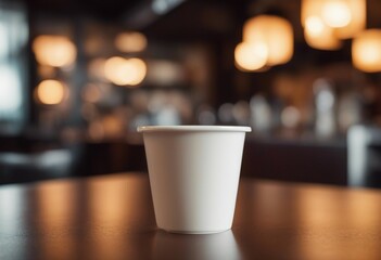 Paper cup of coffee in the morning Bokeh background of bar restaurant coffee shop indoor