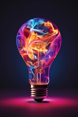 An abstract lightbulb image with swirling, neon-like streaks of color emanating from its core, evoking a sense of creative energy.