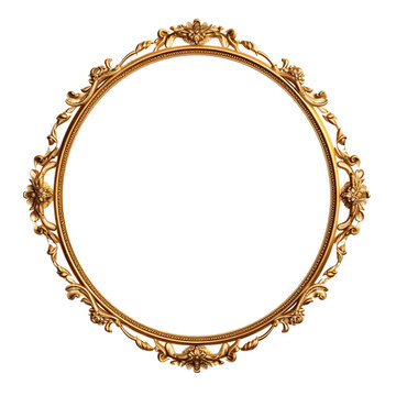 Vintage oval round photo frame isolated over transparent background, Baroque Victorian ornate border frame.