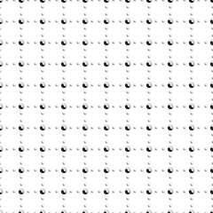 Square seamless background pattern from geometric shapes are different sizes and opacity. The pattern is evenly filled with small black yin yang symbols. Vector illustration on white background