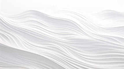 Minimalistic abstract background with white 3D paper waves. Banner with white glossy soft wavy embossed texture isolated on white background.  Horizontal poster with copy space for text.