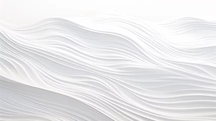 Foto op Aluminium Minimalistic abstract background with white 3D paper waves. Banner with white glossy soft wavy embossed texture isolated on white background.  Horizontal poster with copy space for text. © Irina