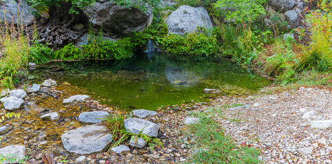 Natural Springs Flowing Into Small Pool Near The Historic Frijole Ranch, Guadalupe National Park, Texas, USA
