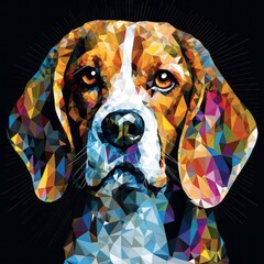 A digital mosaic that assembles a Beagle's image using tiny, intricate geometric shapes, forming a visually complex and mesmerizing portrait.