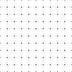 Square seamless background pattern from geometric shapes are different sizes and opacity. The pattern is evenly filled with small black airplane symbols. Vector illustration on white background