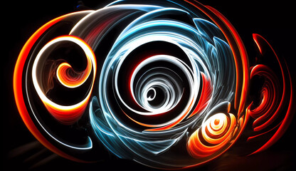 a colorful light painting with a black background and a black background with a red and blue swirl and a black background with a white and red light