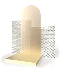 Square stone podium platform with textured figures for product presentation isolated on transparent background render