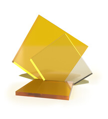 Square stone amber podium platform with transparent figures for product presentation isolated on transparent background render