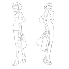 Fashion templates Female Figure on the white background Woman with shopping bags	