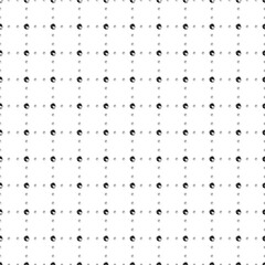 Square seamless background pattern from geometric shapes are different sizes and opacity. The pattern is evenly filled with small black dragon's head symbols. Vector illustration on white background