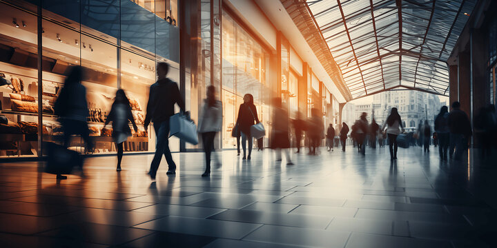 Fondo de gente paseando por un centro comercial