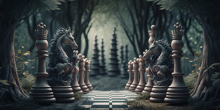 Game of chess. surreal mystical fantasy artwork. Generative AI