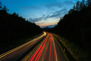 Long exposure of busy highway at dusk	Long exposure of busy highway at dusk	A striking long exposure captures the bustling activity of a highway as night falls, with car lights creating vibrant lines 