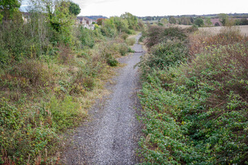 Fototapeta premium Leamside line mothballed railway at Sherburn, County Durham, UK, under discussion for re-opening, although not included in Network North plan.