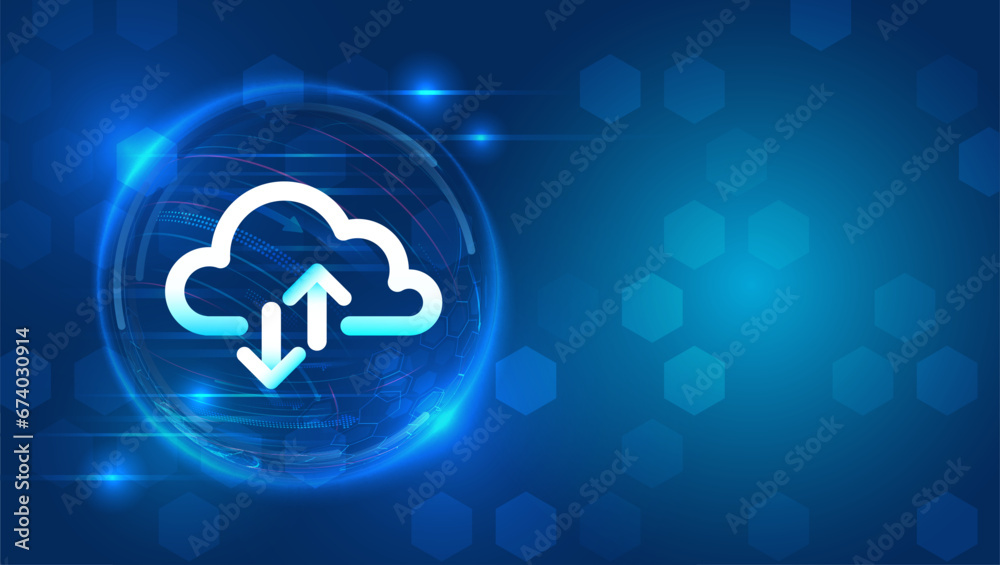Poster Data cloud storage technology. Database and data center vector illustration. Cloud technology isometric background. Computer technology, server room, and equipment for internet networks.