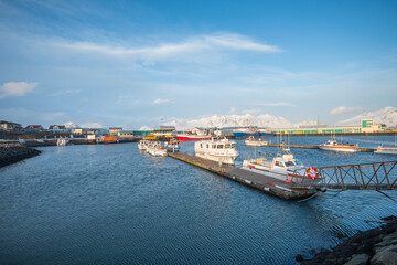 fishing boats in port of Hofn in Hornafjordur in Iceland