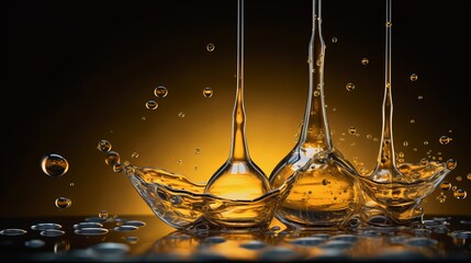 Serum oil drops in water, copy space, 16:9