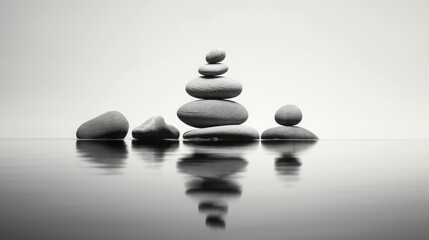 balanced stones in water, minimalism, concept: Signpost in life, copy space, 16:9