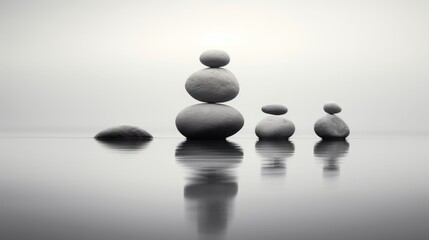 balanced stones in water, minimalism, concept: Signpost in life, copy space, 16:9