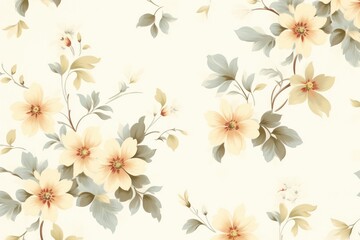 Fototapeta na wymiar Beige wallpaper with a flower pattern - generative ai
