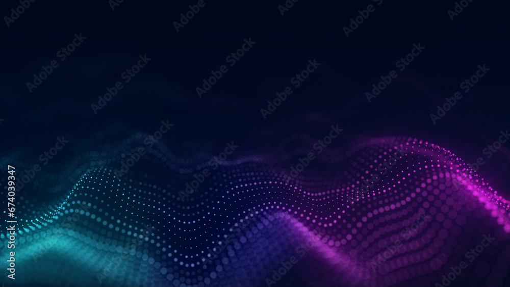 Poster dynamic colored wave of particles. abstract futuristic background. big data visualization. 3d render