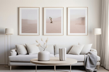 Fototapeta na wymiar Boho Desert Interior Design Photography | Photo Frame Mock-Up | Living Room 3 Frames