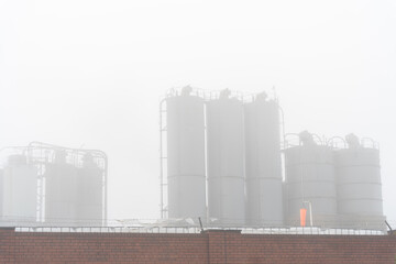 Middlesbrough, UK industry in atmospheric fog.