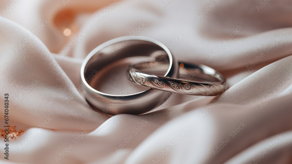 Canvas Prints Two wedding rings on a silk cloth, AI