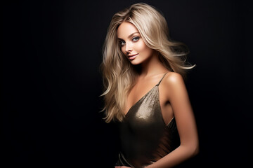 Fototapeta premium Beautiful sexy blonde woman on black background