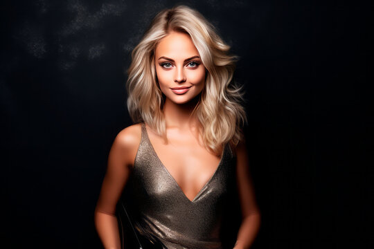 Beautiful sexy blonde woman on black background