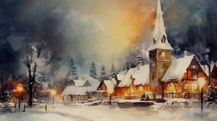 Winter scene, small town, christmas background, generative ai