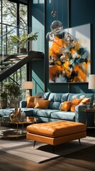 modern living room. Interior, house design. Mockup, painting template.