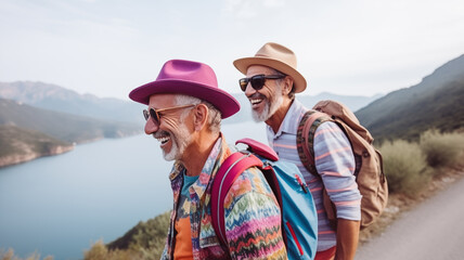 couple hiking in mountains