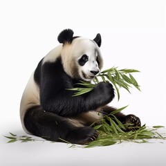 Obraz premium a panda eating bamboo on an isolated white background