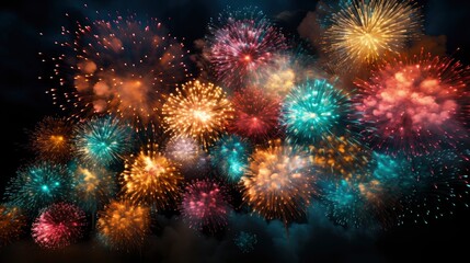 Obraz na płótnie Canvas Below Shot Wonderful Vivid Fireworks Exploding, Bright Background, Background Hd