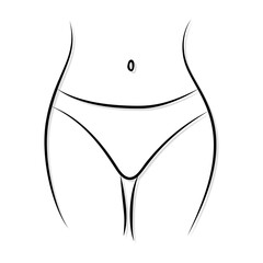 Graceful female figure in bikini. Beautiful women thin waist with underwear. Vector illustration on white background.