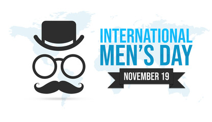 International Men's Day banner. Symbols glasses, hat, and mustache